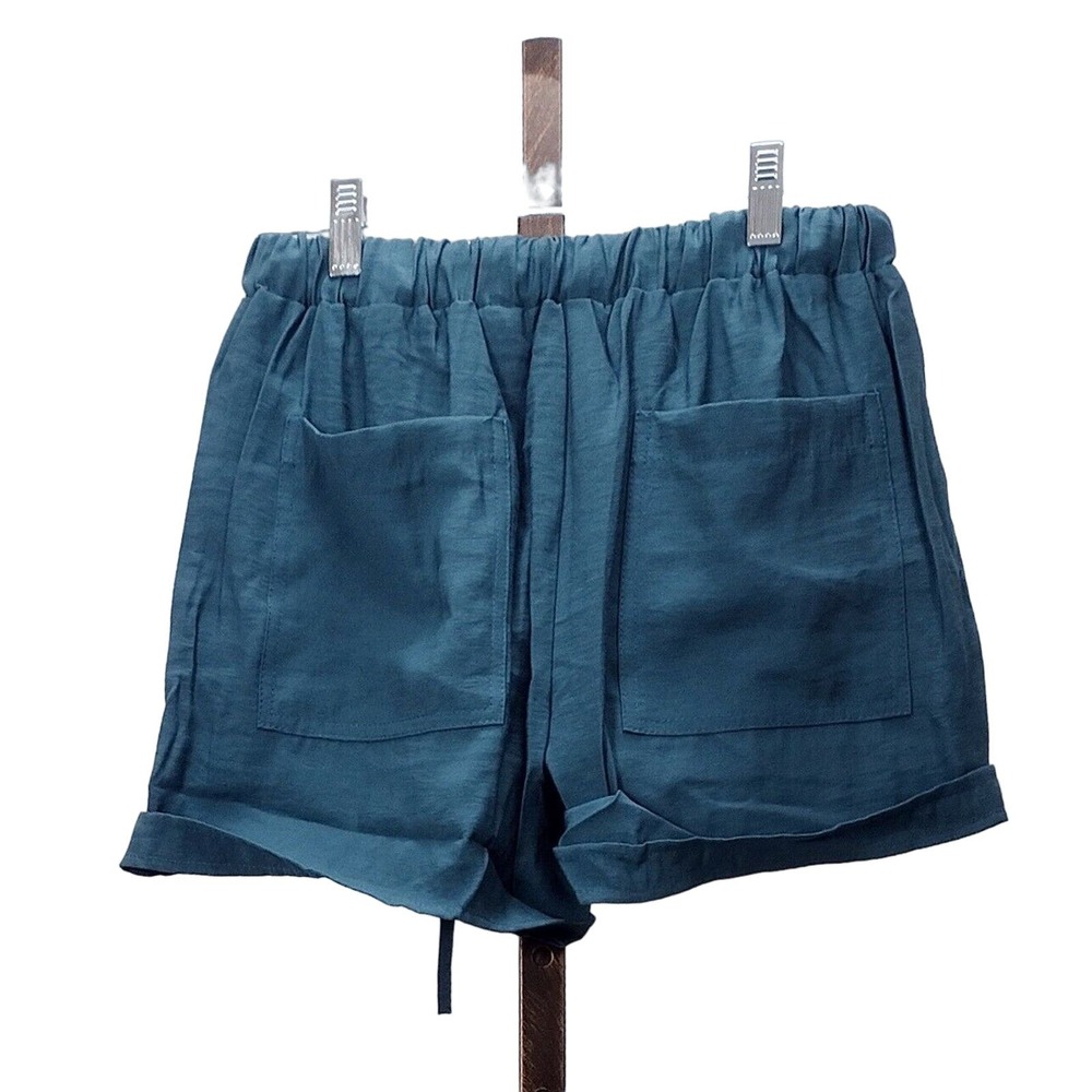 Lounge Shorts Front Tie Waist Shorts Front Pockets Teal Size M New - Picture 2 of 5